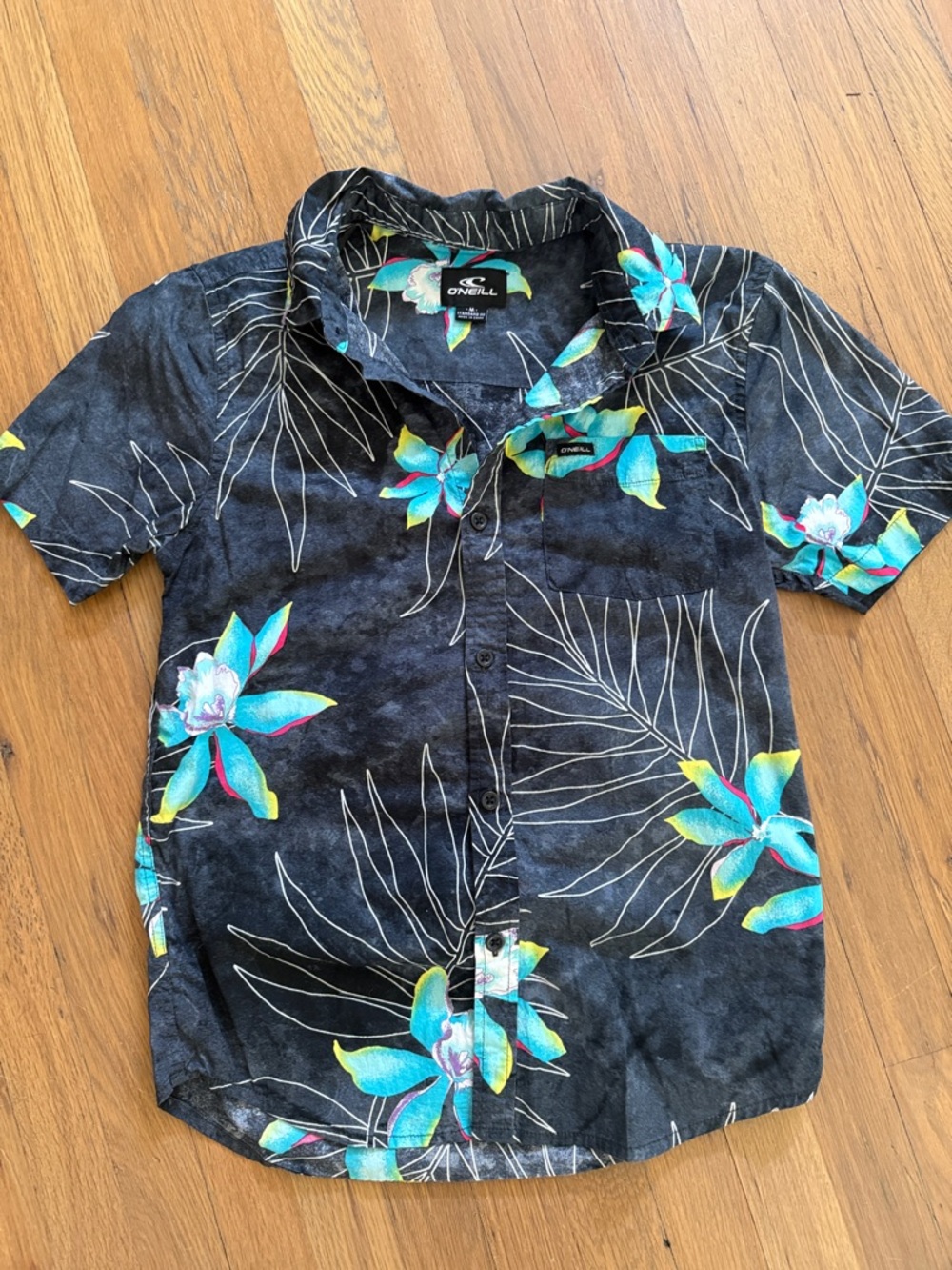 O'Neill Black Shirt with Teal & Yellow Floral Print
